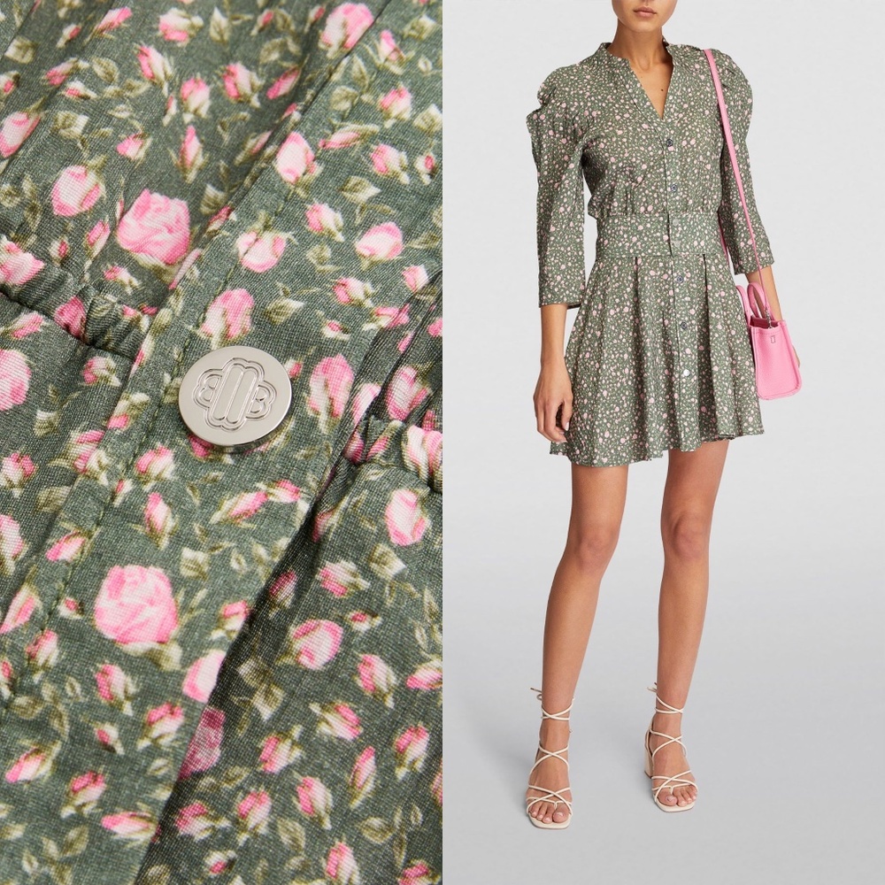 Maje multi rose floral belted puff sleeve mini dress FINAL PRICE NO OFFERS - Picture 2 of 11